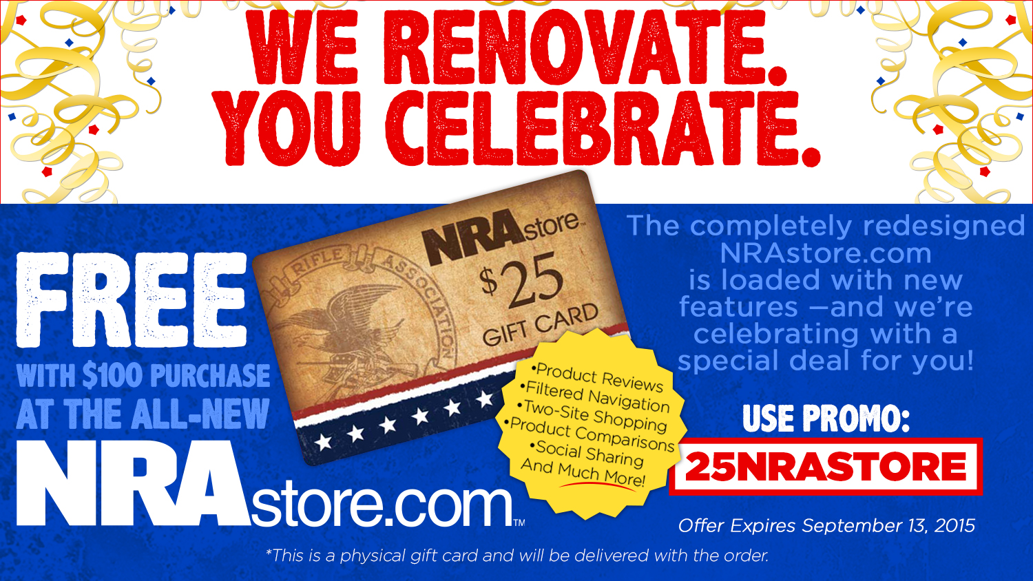 $25 gift card with order of $100 or more on nrastore.com